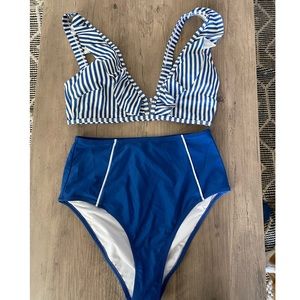 Blue striped Cupshe women’s two piece swimsuit